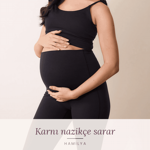 Hamilya hamile tayt önden, yandan ve arkadan görünüm